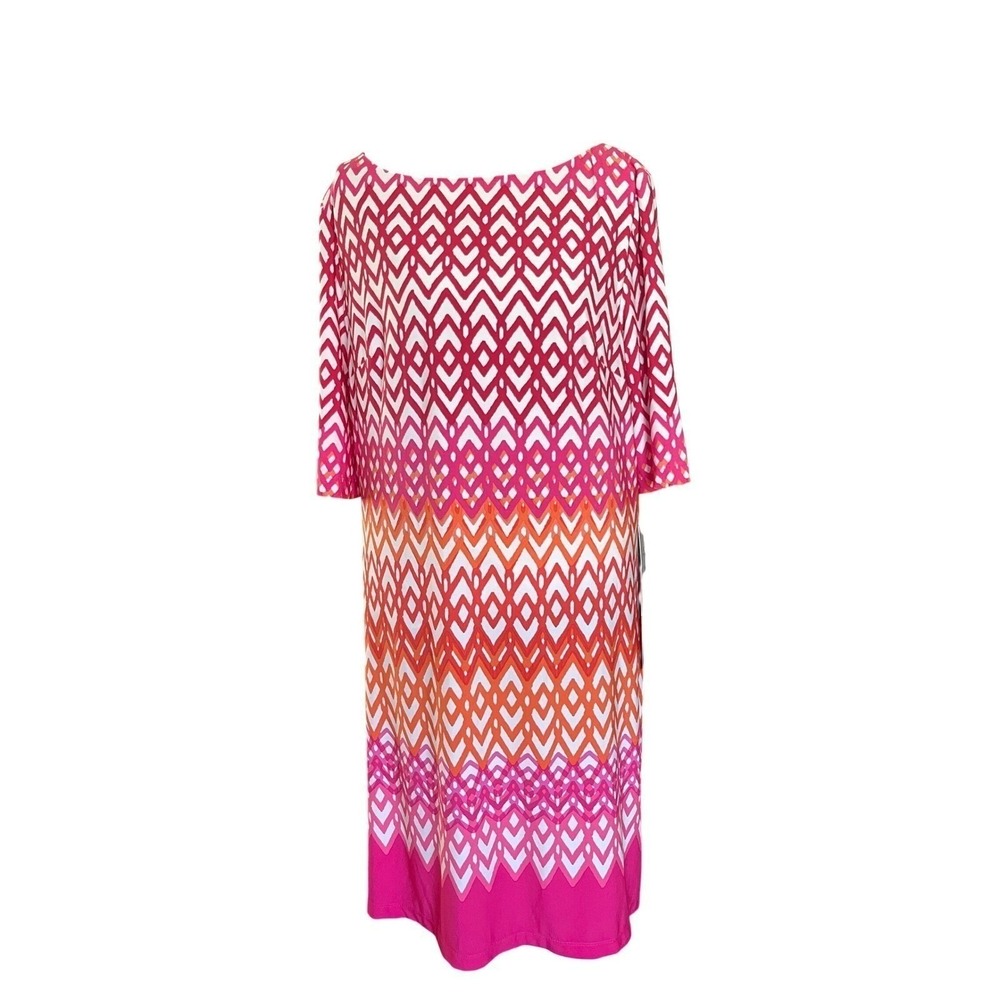 NWTS Eliza J Pink Orange Geometric Chevron Shift Dress Size 16 Career
